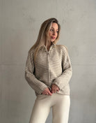 Gestreifte Strickjacke mit Reißverschluss & Stehkragen - Switch - Fashion