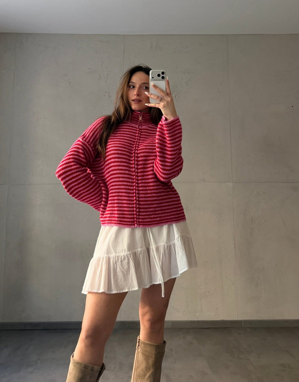 Gestreifte Strickjacke mit Reißverschluss & Stehkragen - Switch - Fashion