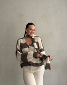 Gestreifte Strickjacke mit Schal & V - Ausschnitt - Switch - Fashion