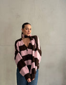 Gestreifte Strickjacke mit Schal & V - Ausschnitt - Switch - Fashion