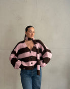 Gestreifte Strickjacke mit Schal & V - Ausschnitt - Switch - Fashion