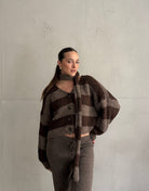 Gestreifte Strickjacke mit Schal & V - Ausschnitt - Switch - Fashion