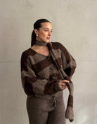 Gestreifte Strickjacke mit Schal & V - Ausschnitt - Switch - Fashion