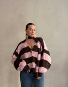 Gestreifte Strickjacke mit Schal & V - Ausschnitt - Switch - Fashion
