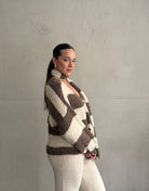 Gestreifte Strickjacke mit Schal & V - Ausschnitt - Switch - Fashion