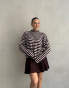 Gestreifte Strickjacke mit Stehkragen & Knöpfen - Switch - Fashion