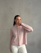 Gestreifte Strickjacke mit Stehkragen & Knöpfen - Switch - Fashion