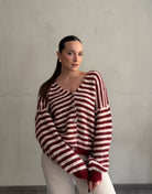 Gestreifte Strickjacke mit V - Ausschnitt - Switch - Fashion