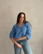 Gestreifte Strickjacke mit V - Ausschnitt - Switch - Fashion