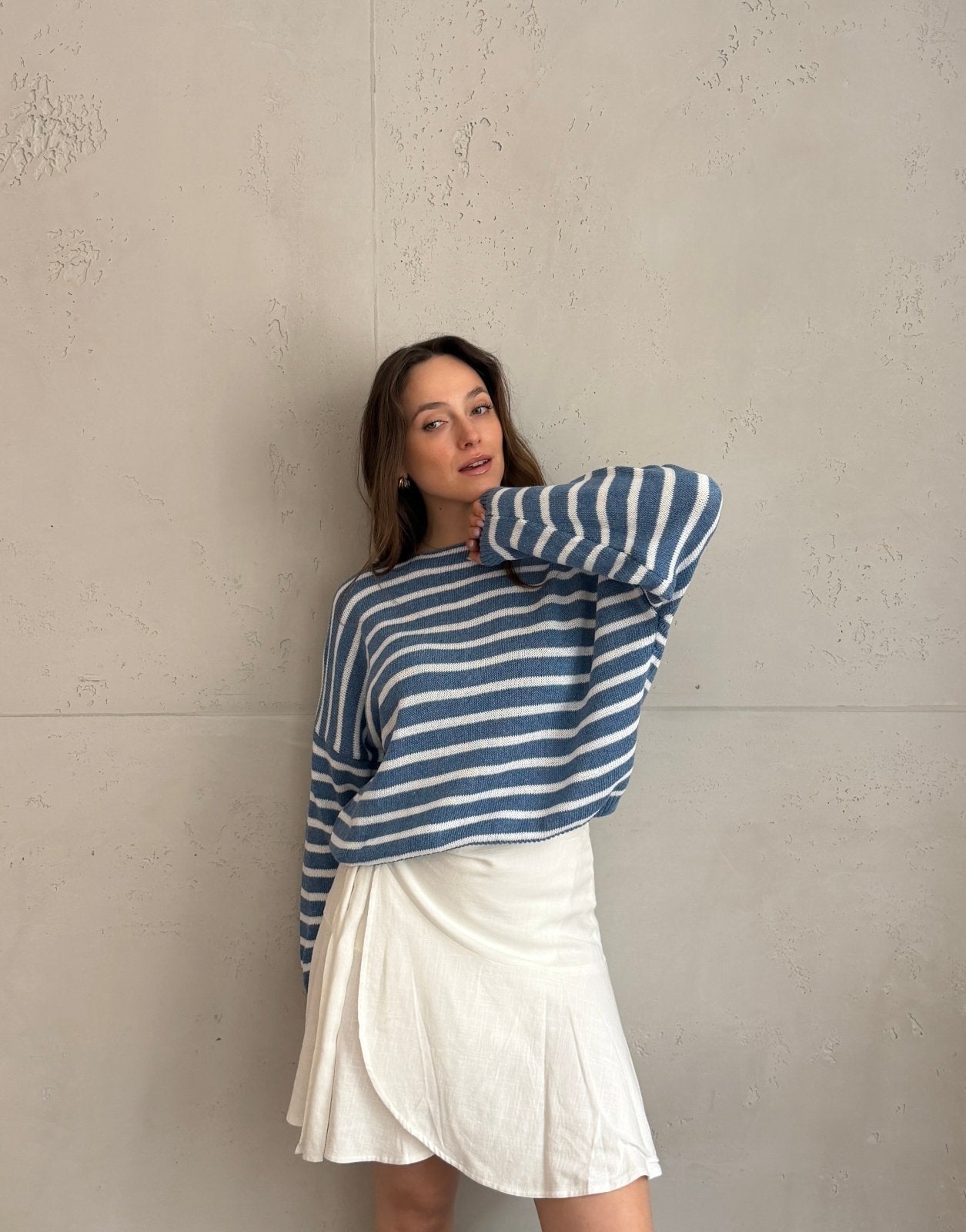 Gestreifter Baumwoll - Pullover mit Außennaht - Switch - Fashion