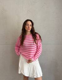 Gestreifter Baumwoll-Pullover mit Außennaht