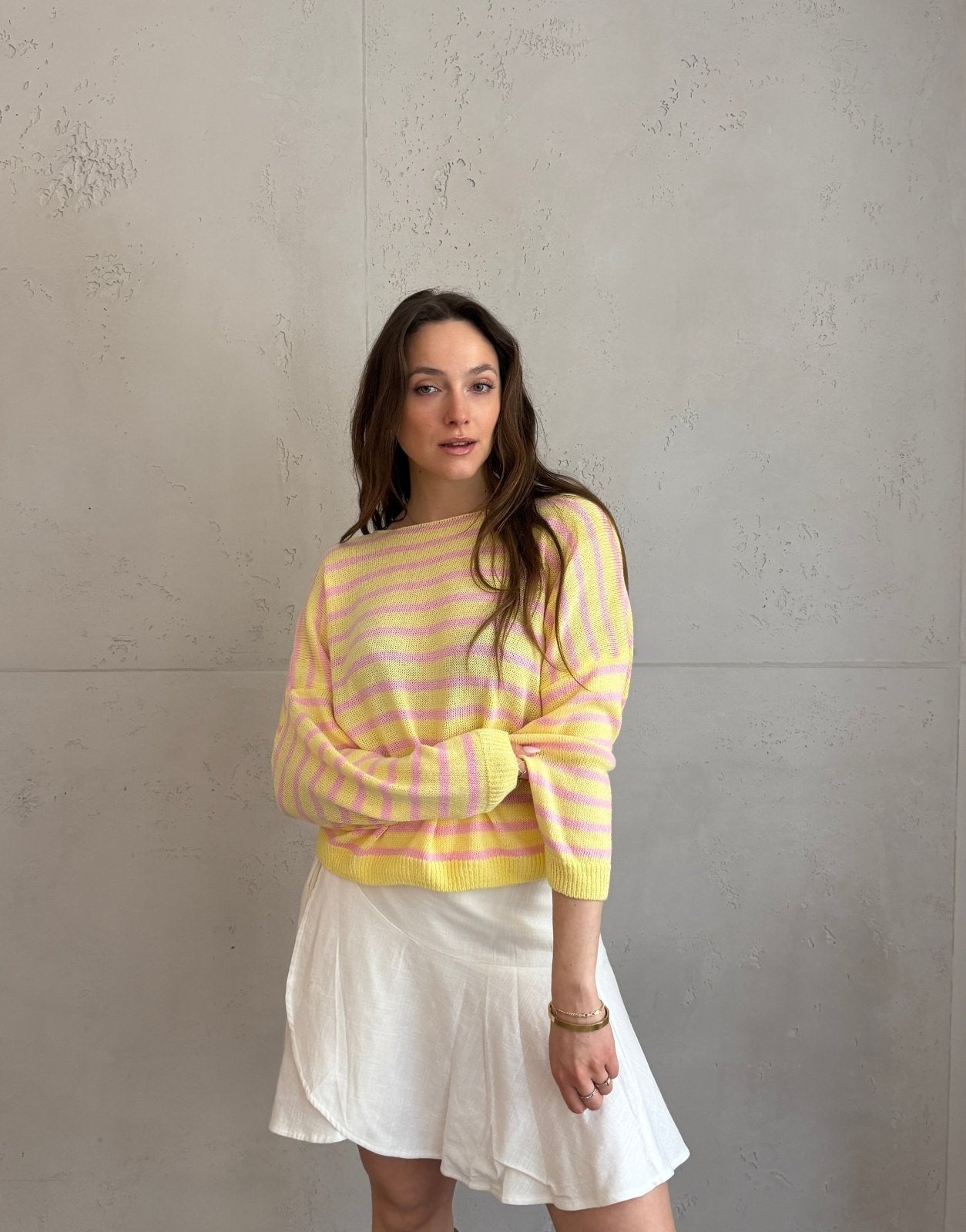 Gestreifter Baumwoll - Pullover mit Außennaht - Switch - Fashion