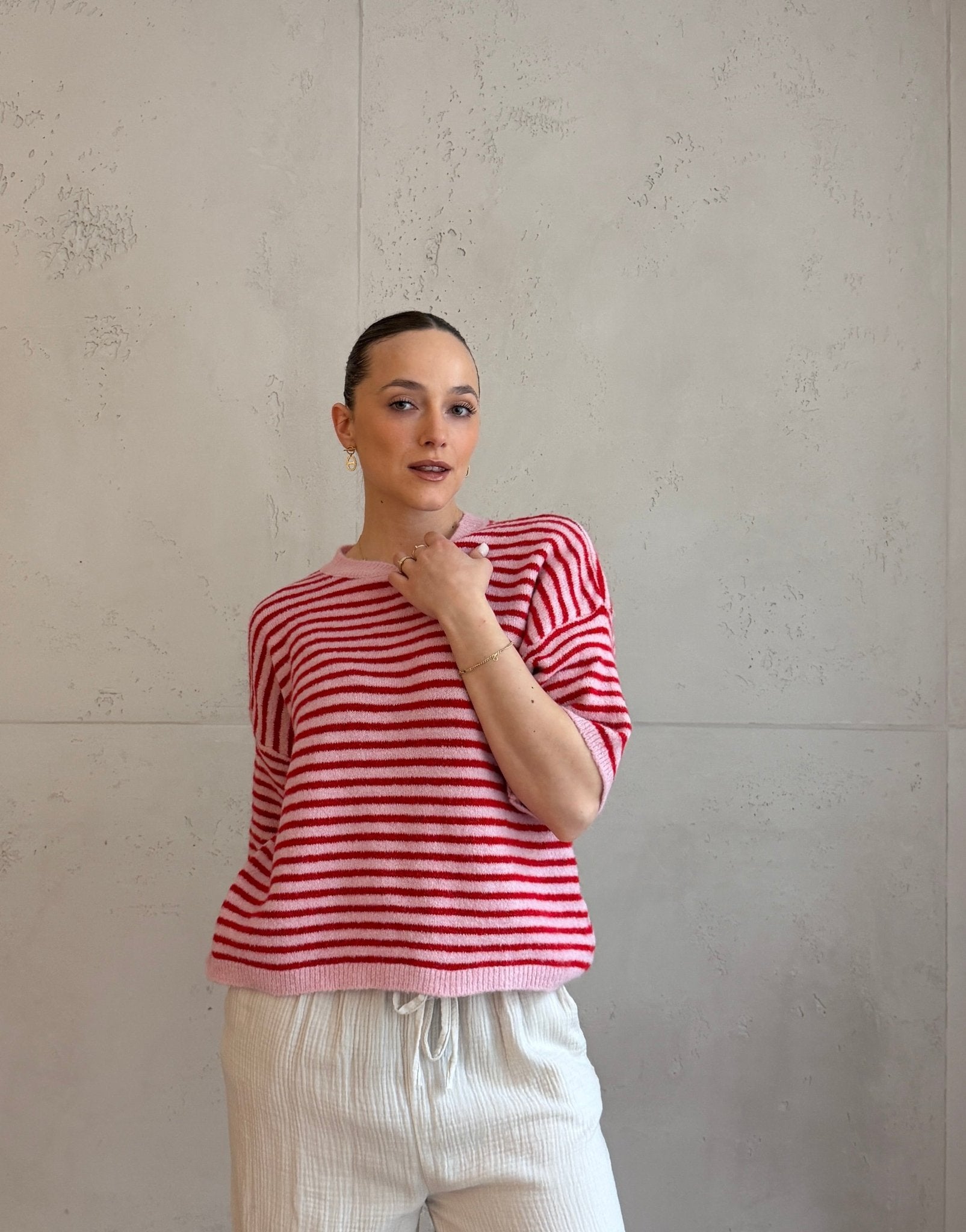 Gestreifter Kurzarm Pullover - Switch - Fashion