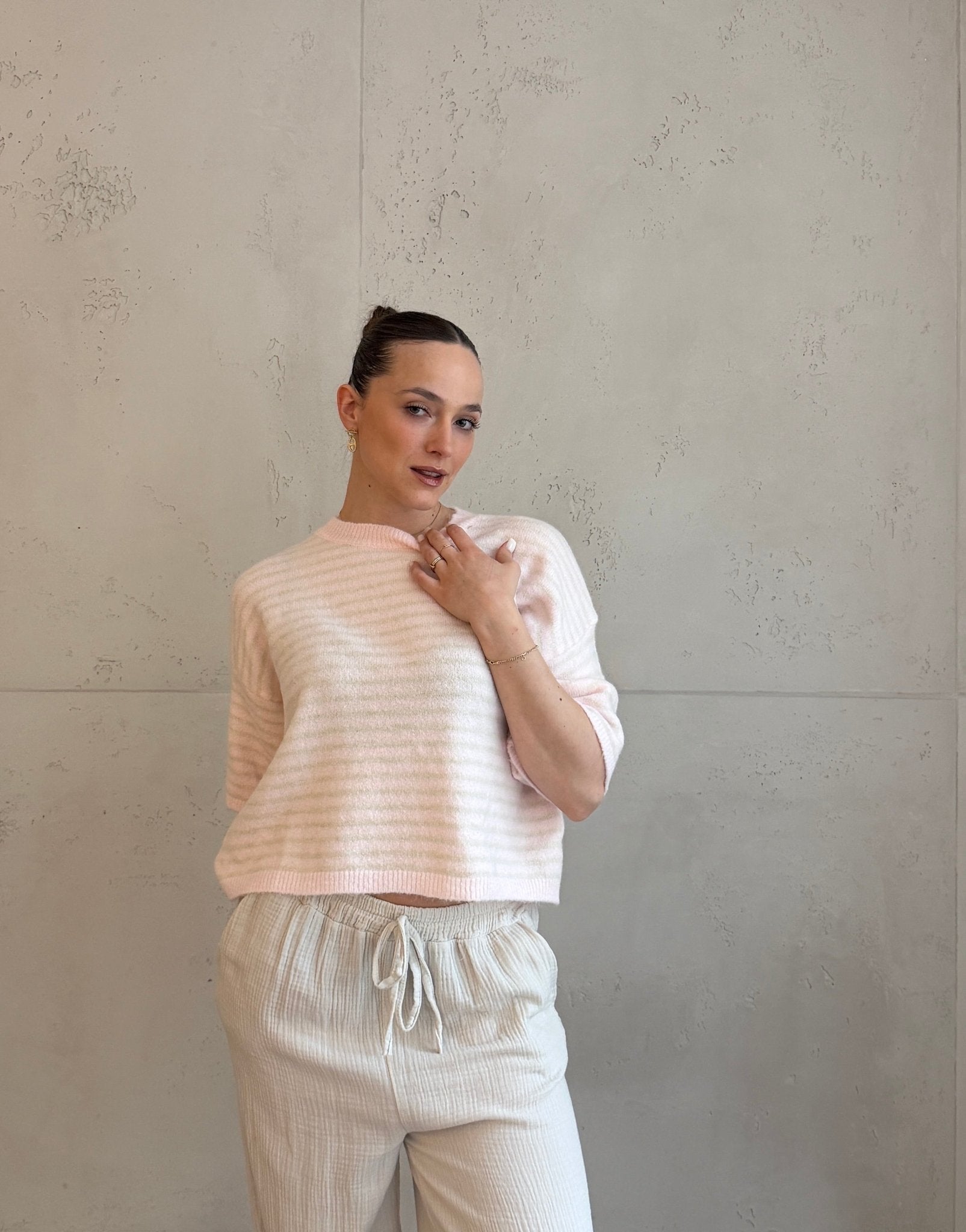 Gestreifter Kurzarm Pullover - Switch - Fashion