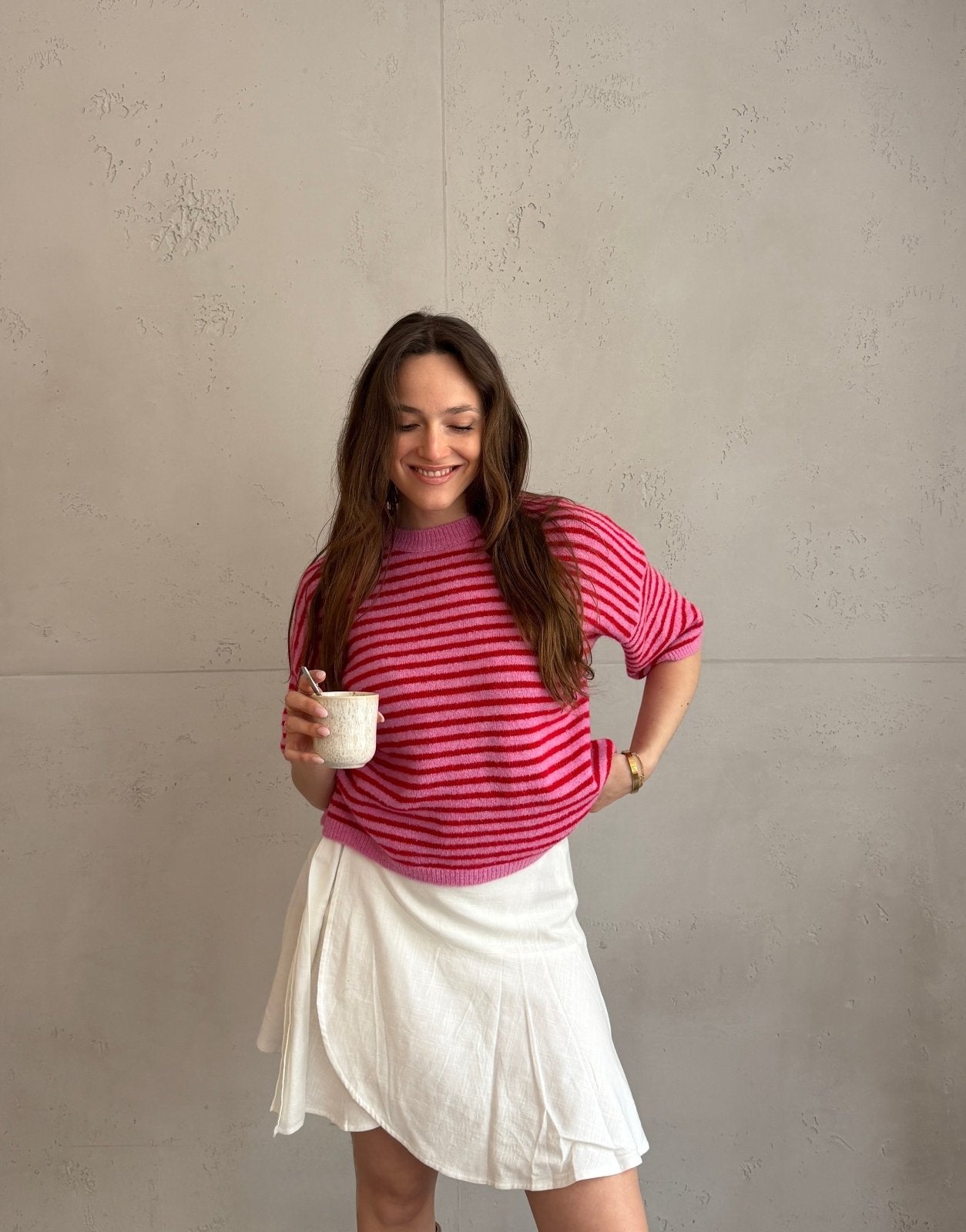 Gestreifter Kurzarm Pullover - Switch - Fashion