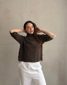 Gestreifter Kurzarm - Pullover mit Quarter - Zip und Kragen - Switch - Fashion