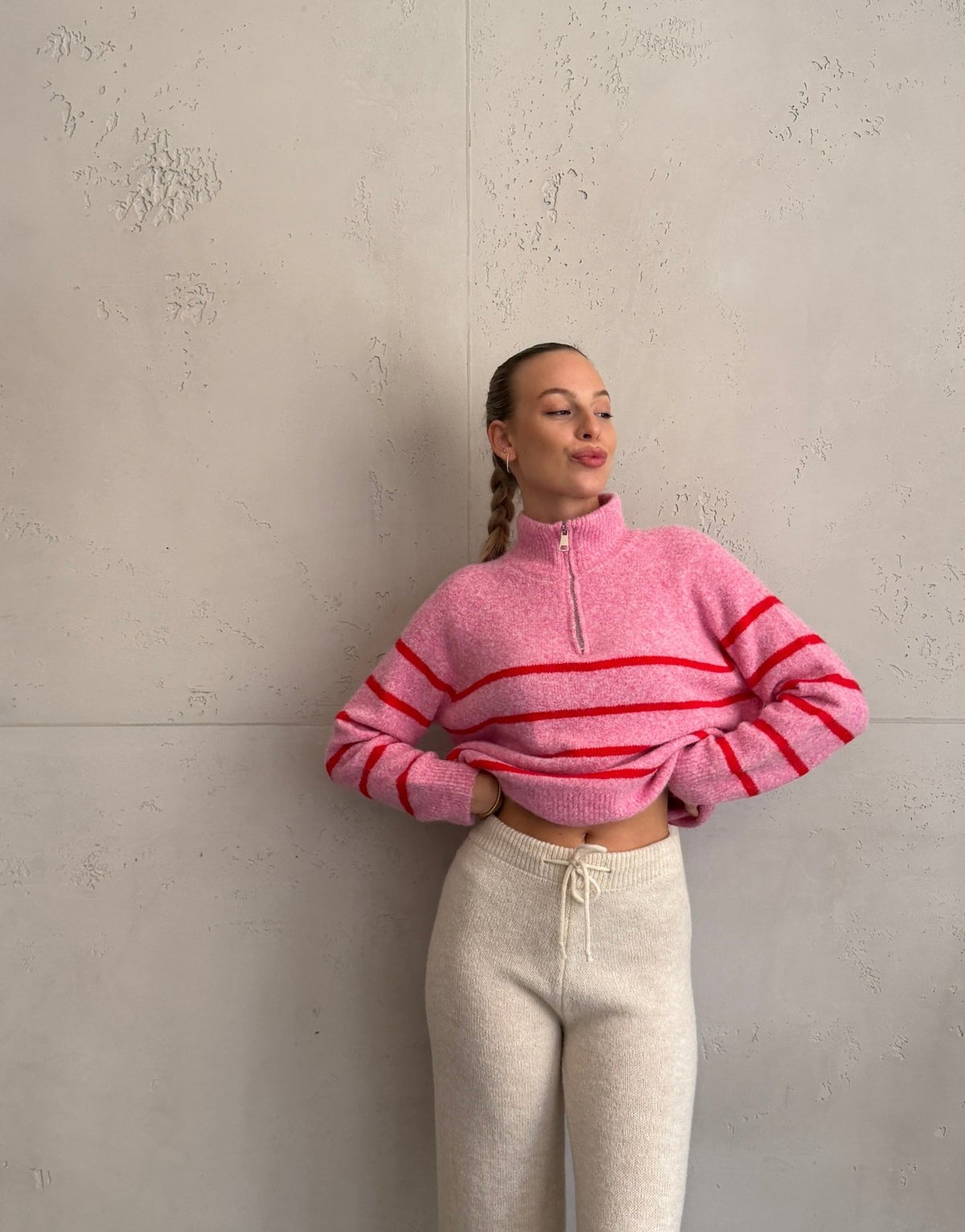 Gestreifter Quarterzip-Pullover mit Stehkragen - Switch-Fashion