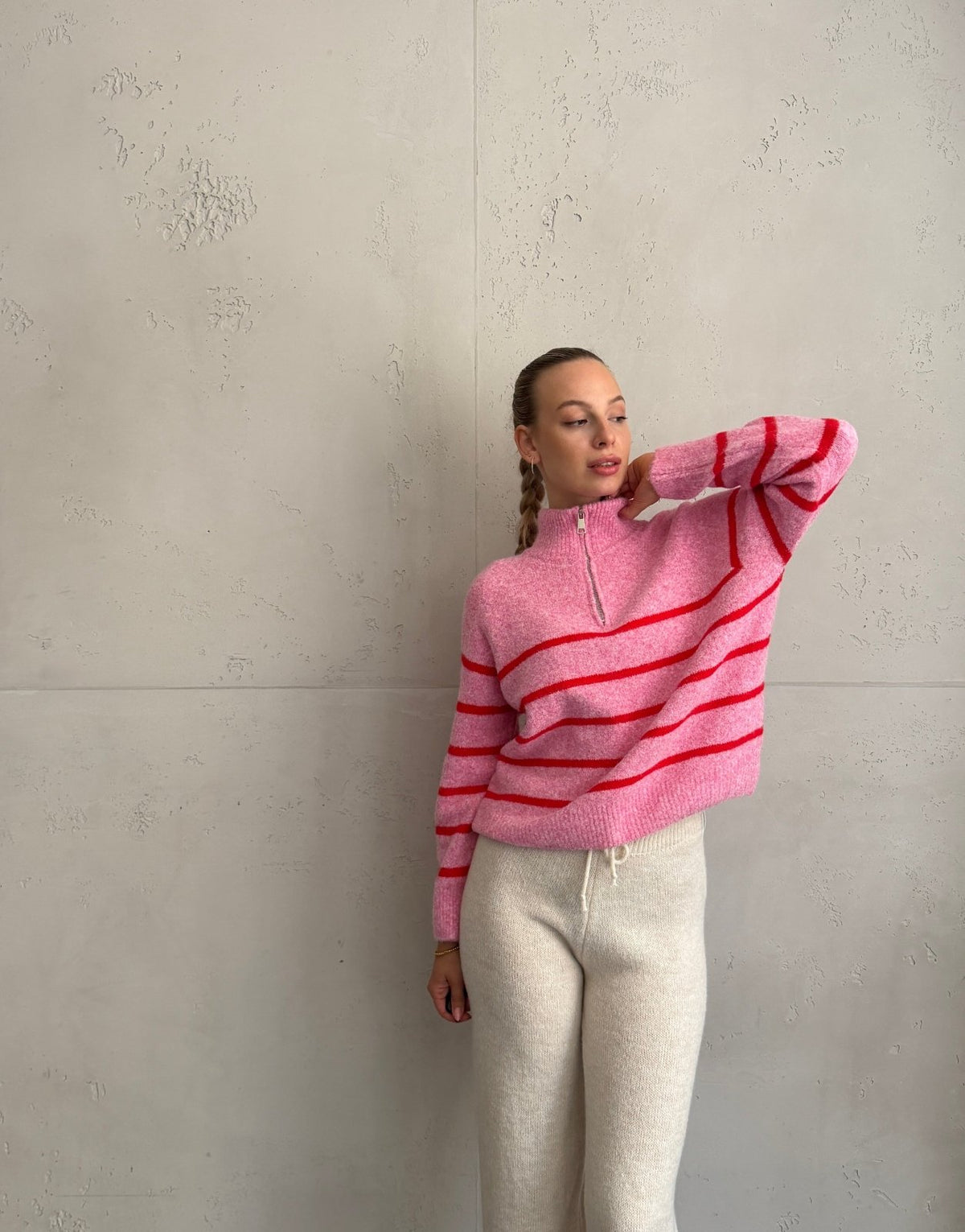 Gestreifter Quarterzip-Pullover mit Stehkragen - Switch-Fashion