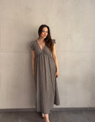 Gestreiftes Musselin Maxikleid mit Rückenausschnitt – Schmale Längsstreifen - Switch - Fashion