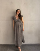 Gestreiftes Musselin Maxikleid mit Rückenausschnitt – Schmale Längsstreifen - Switch - Fashion