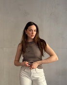 Gestreiftes Ripp - Top aus Baumwolle mit Rundhals - Switch - Fashion