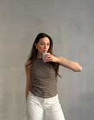 Gestreiftes Ripp - Top aus Baumwolle mit Rundhals - Switch - Fashion