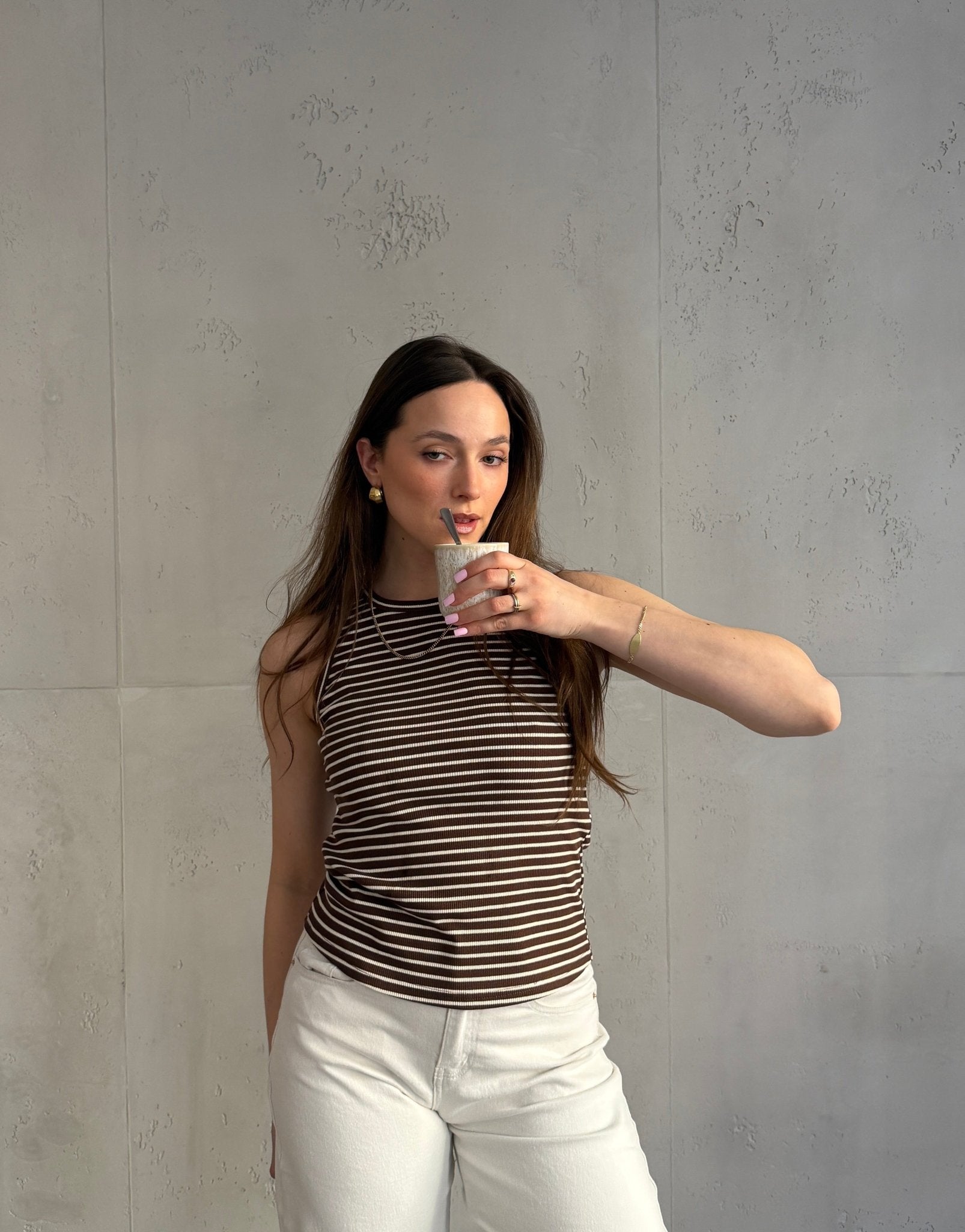 Gestreiftes Ripp - Top aus Baumwolle mit Rundhals - Switch - Fashion