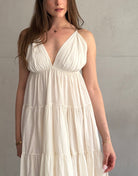 Gestuftes Maxi Kleid mit Spaghettiträgern – 100% Baumwolle in Offwhite - Switch - Fashion