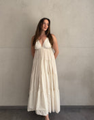 Gestuftes Maxi Kleid mit Spaghettiträgern – 100% Baumwolle in Offwhite - Switch - Fashion
