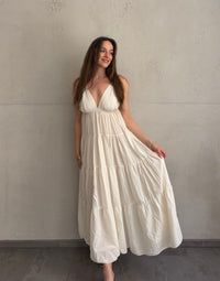 Gestuftes Maxi Kleid mit Spaghettiträgern – 100% Baumwolle