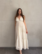 Gestuftes Maxi Kleid mit Spaghettiträgern – 100% Baumwolle in Offwhite - Switch - Fashion