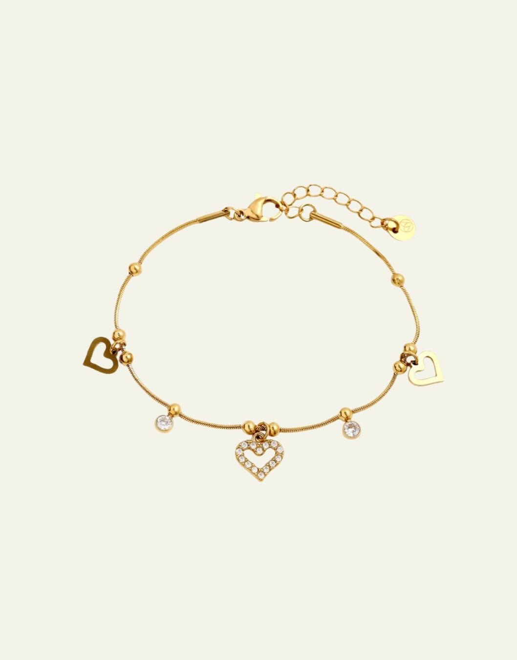 Goldfarbenes Armband mit Herz-Anhänger & Glitzersteinen