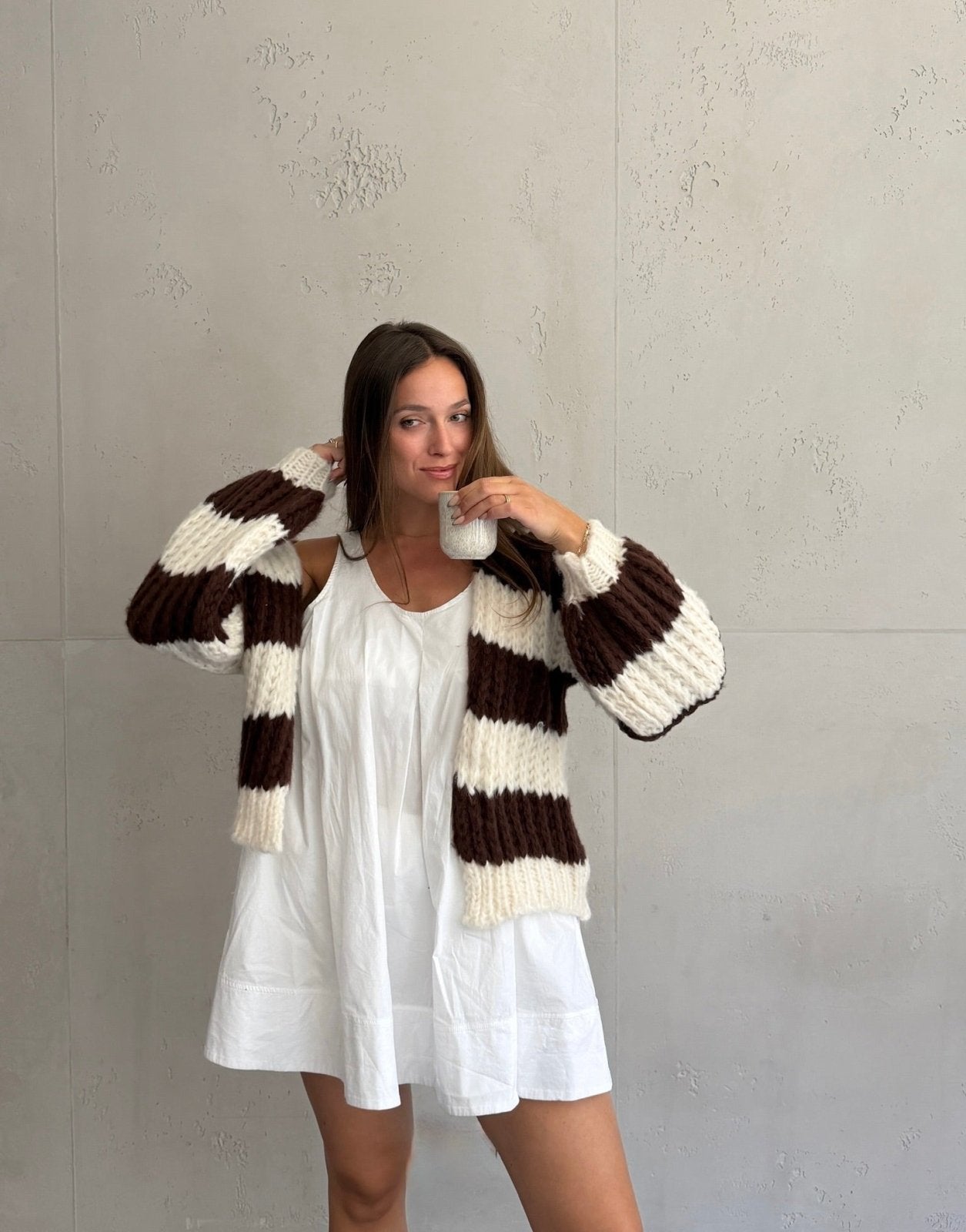 Grobgestrickter Cardigan mit Streifen - Switch-Fashion