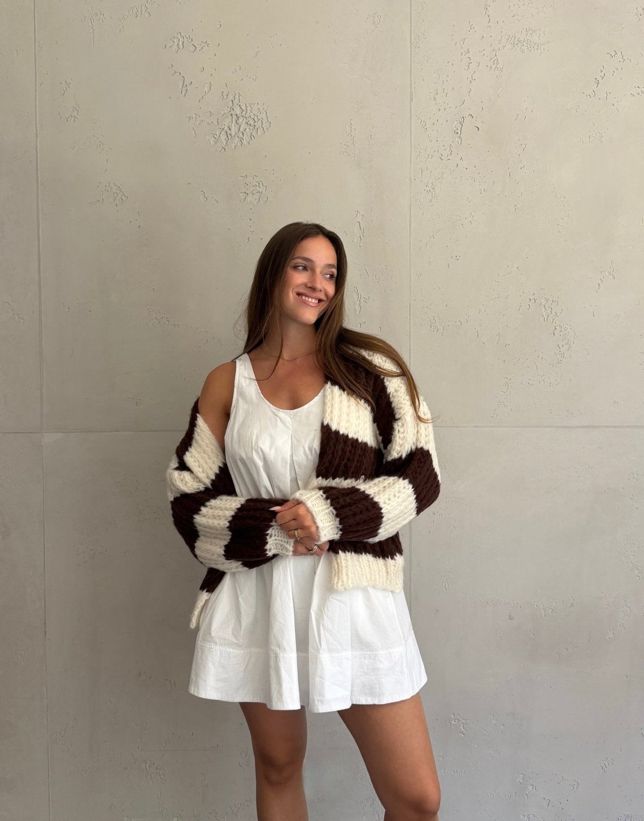Grobgestrickter Cardigan mit Streifen - Switch-Fashion