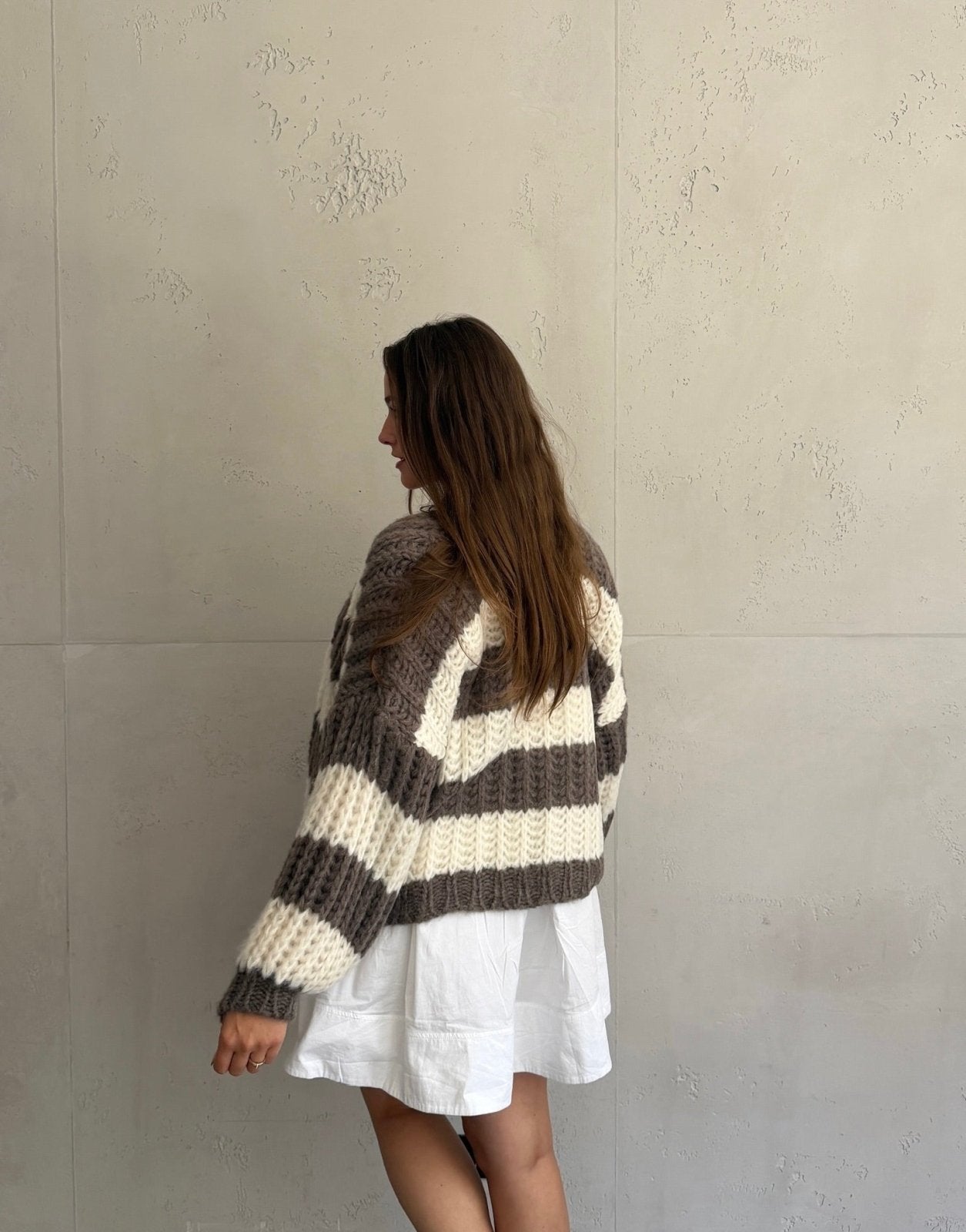 Grobgestrickter Cardigan mit Streifen - Switch-Fashion