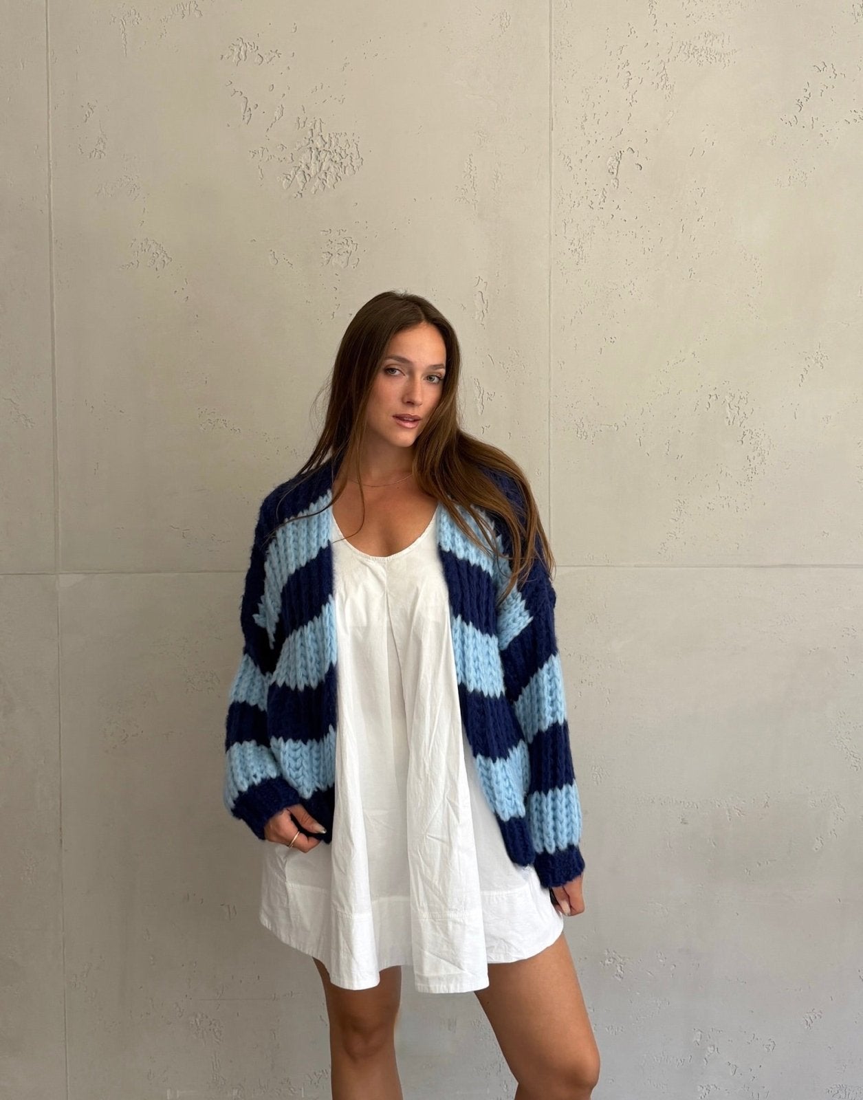 Grobgestrickter Cardigan mit Streifen - Switch-Fashion