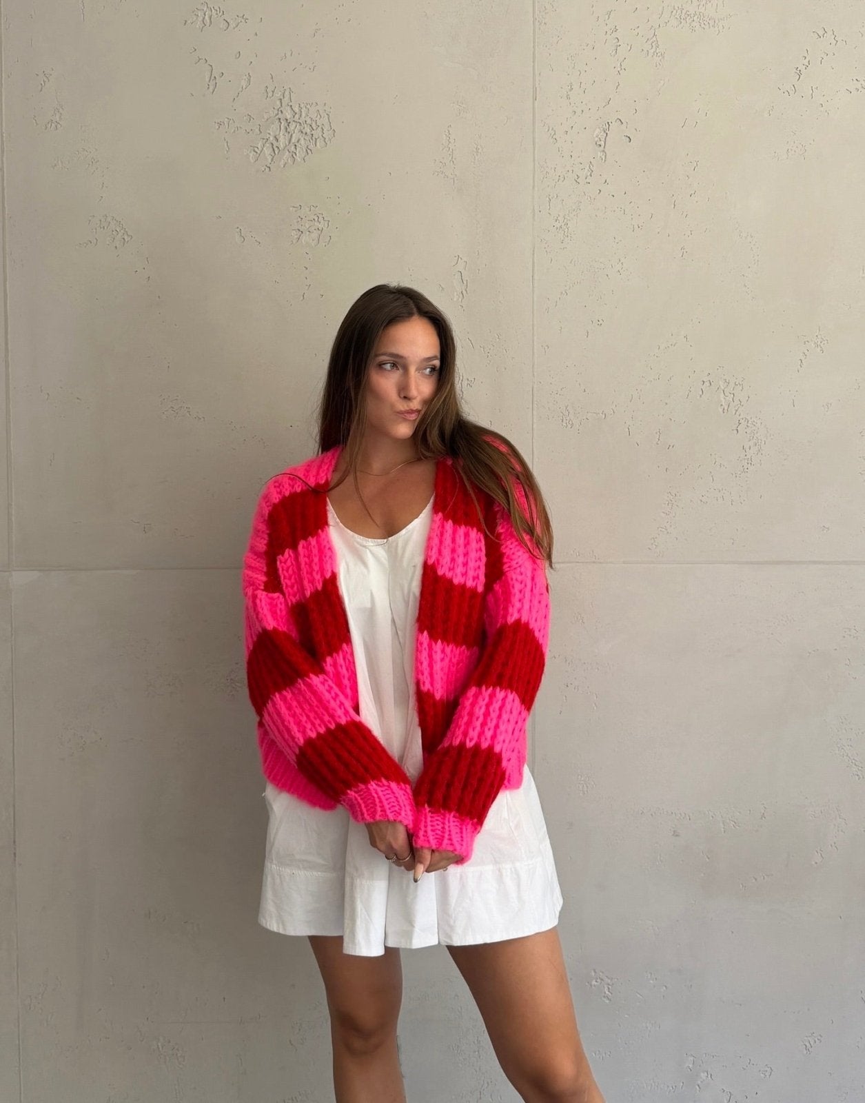 Grobgestrickter Cardigan mit Streifen - Switch-Fashion