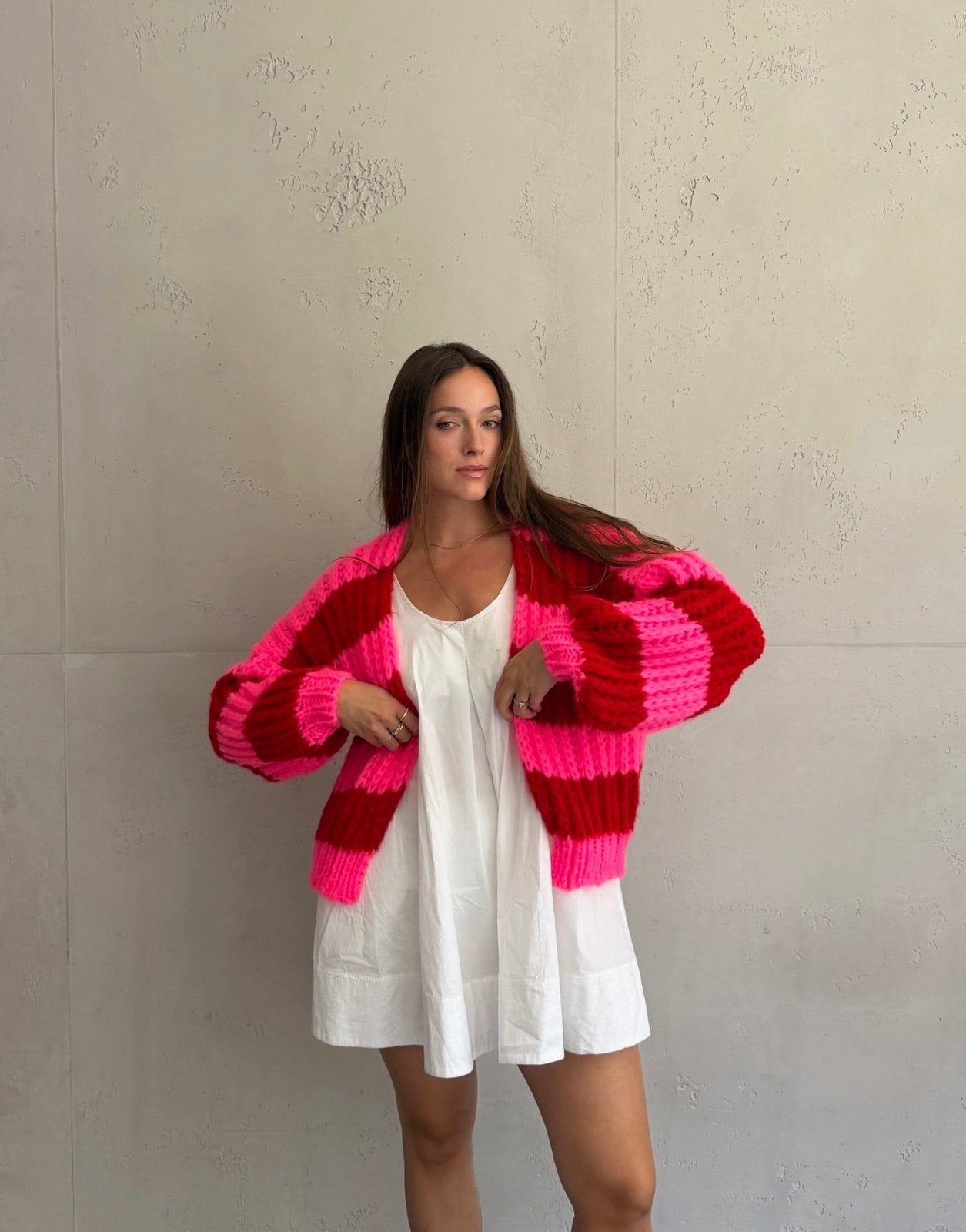 Grobgestrickter Cardigan mit Streifen - Switch-Fashion