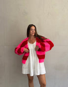 Grobgestrickter Cardigan mit Streifen - Switch-Fashion