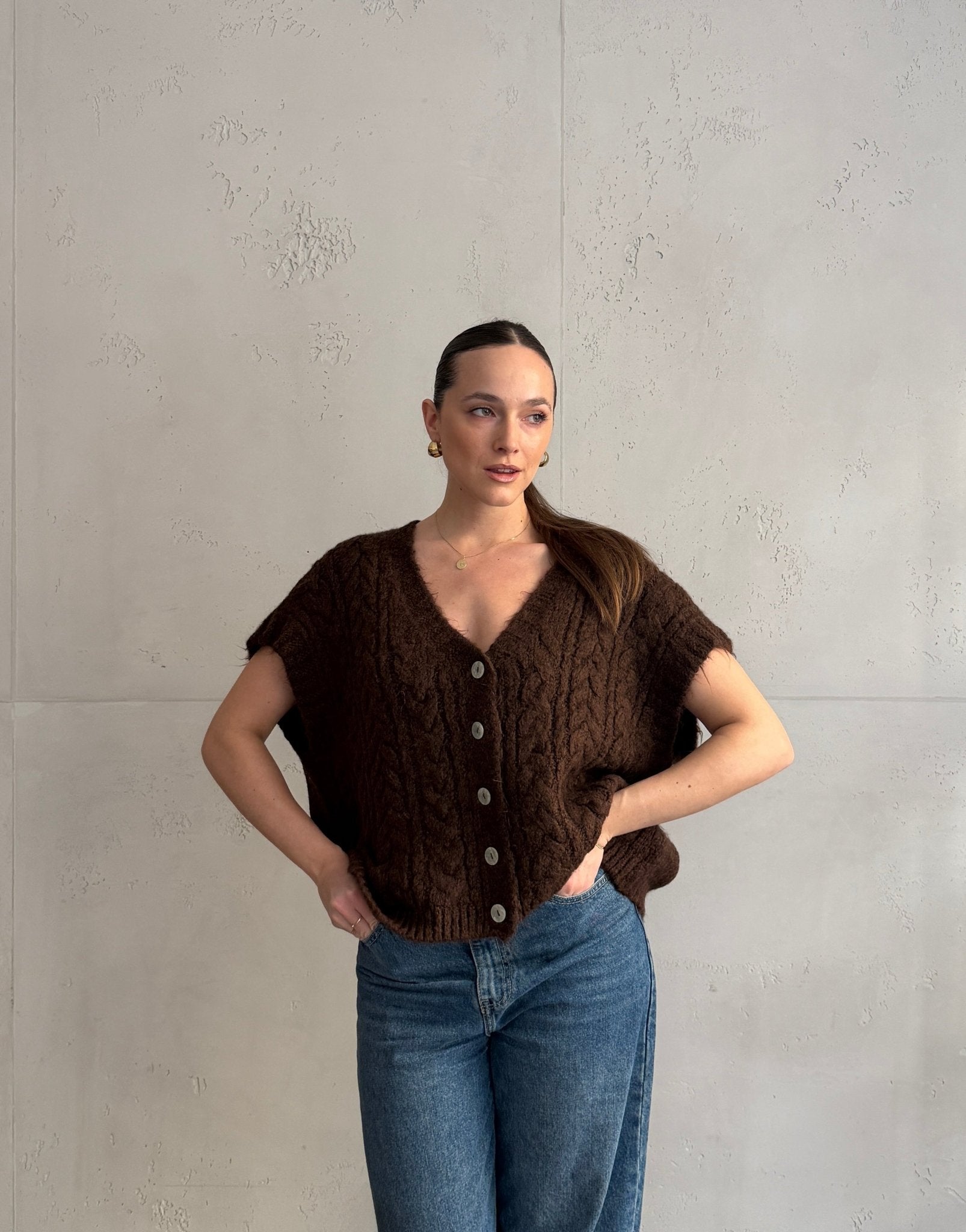 Grobstrick Pullunder mit Zopfmuster & Knopfleiste - Switch - Fashion