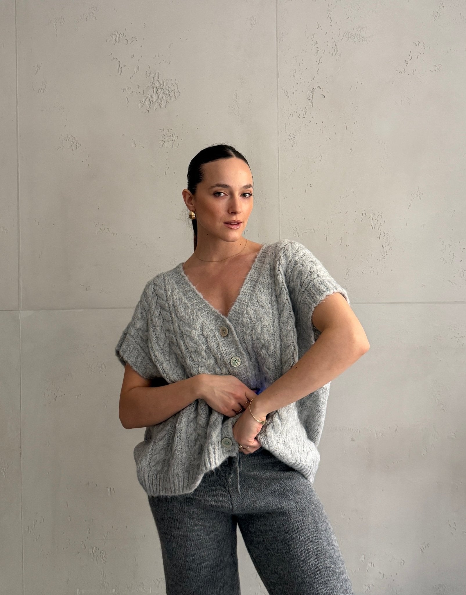 Grobstrick Pullunder mit Zopfmuster & Knopfleiste - Switch - Fashion