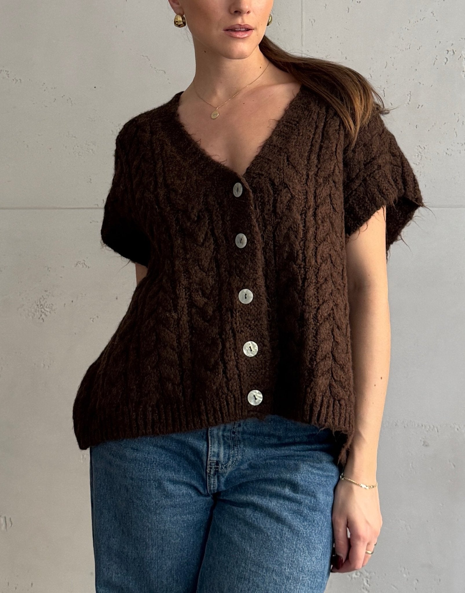 Grobstrick Pullunder mit Zopfmuster & Knopfleiste - Switch - Fashion