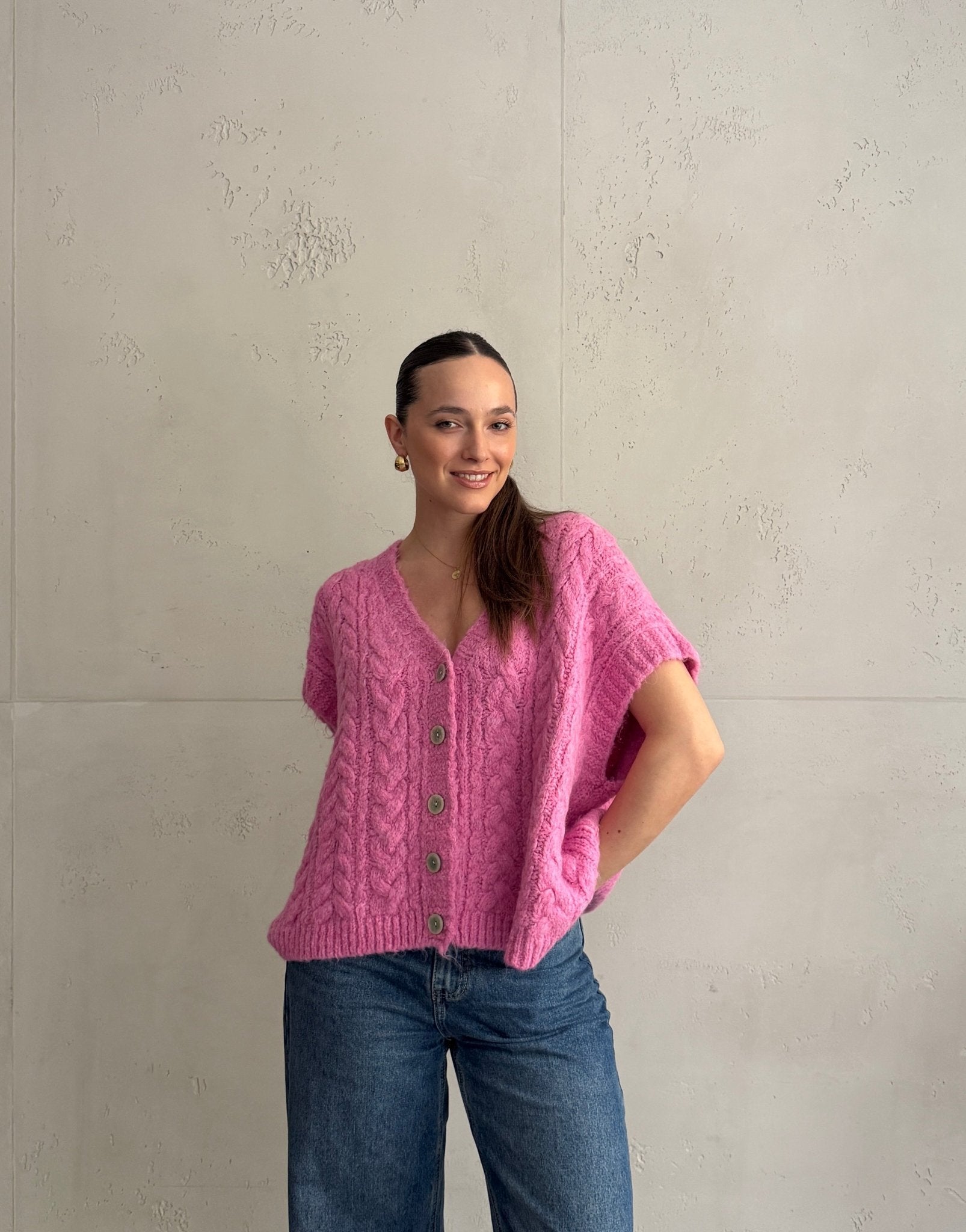 Grobstrick Pullunder mit Zopfmuster & Knopfleiste - Switch - Fashion