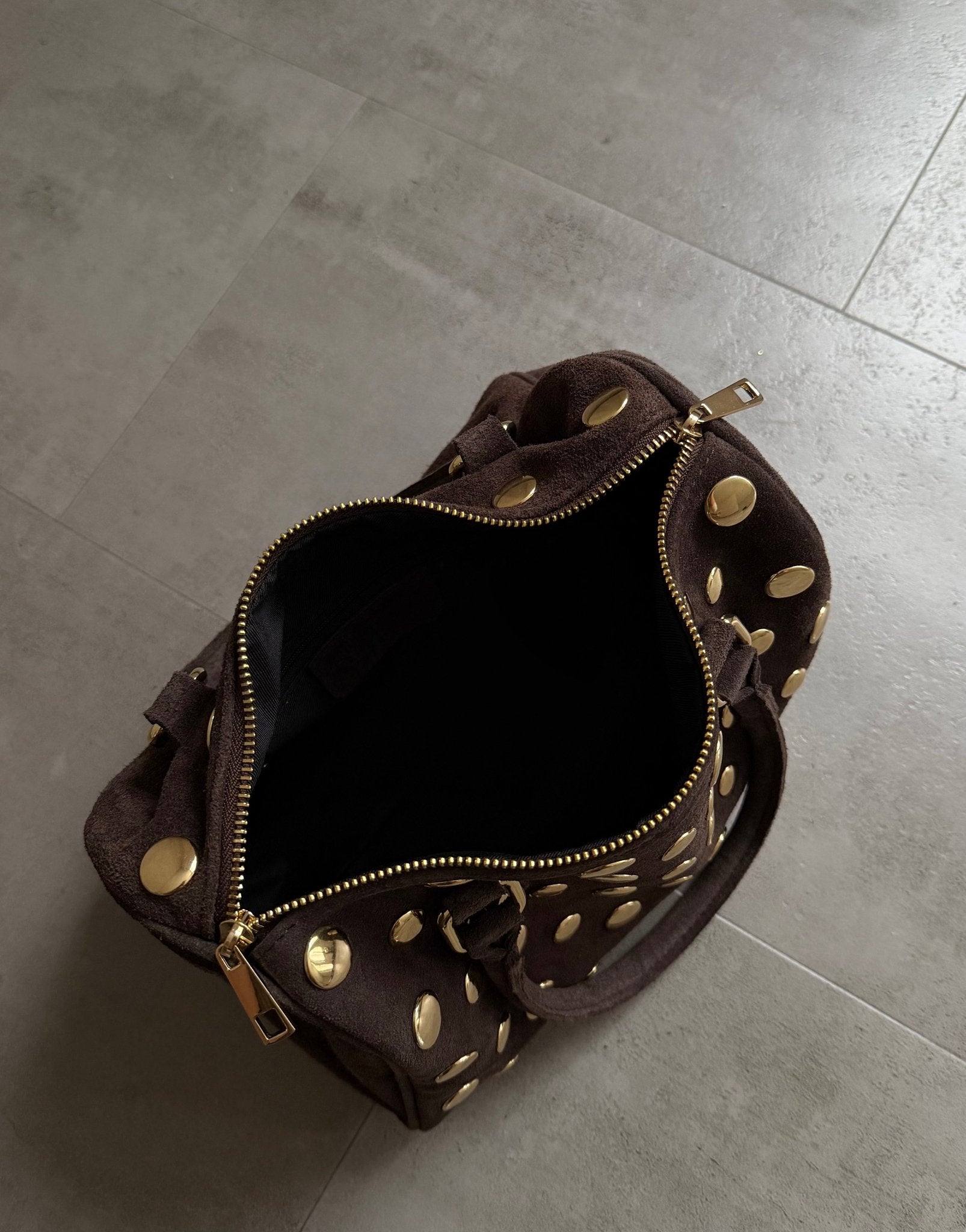 Große Leder - Handtasche mit Nieten – Braun - Switch - Fashion