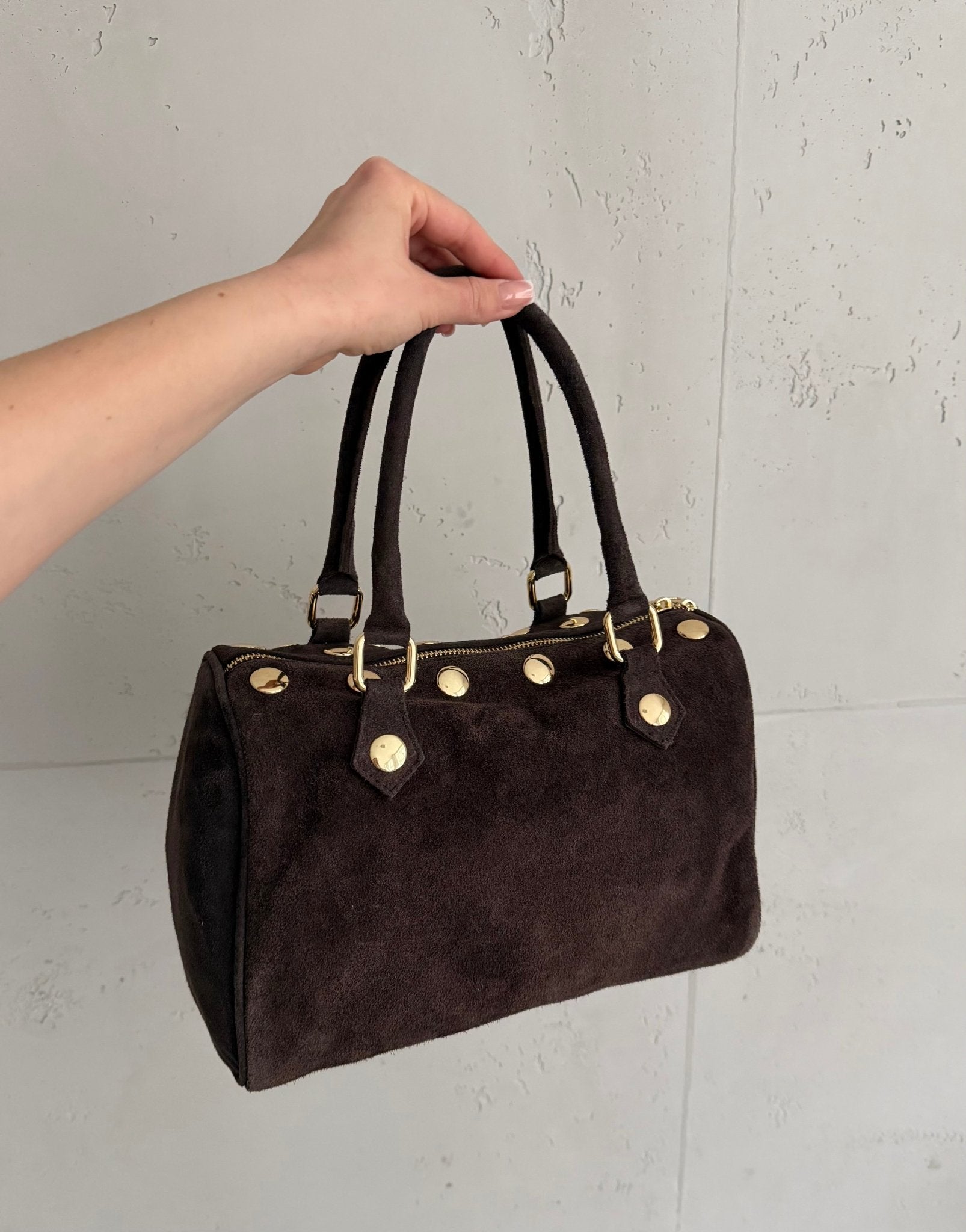 Große Leder - Handtasche mit Nieten – Braun - Switch - Fashion