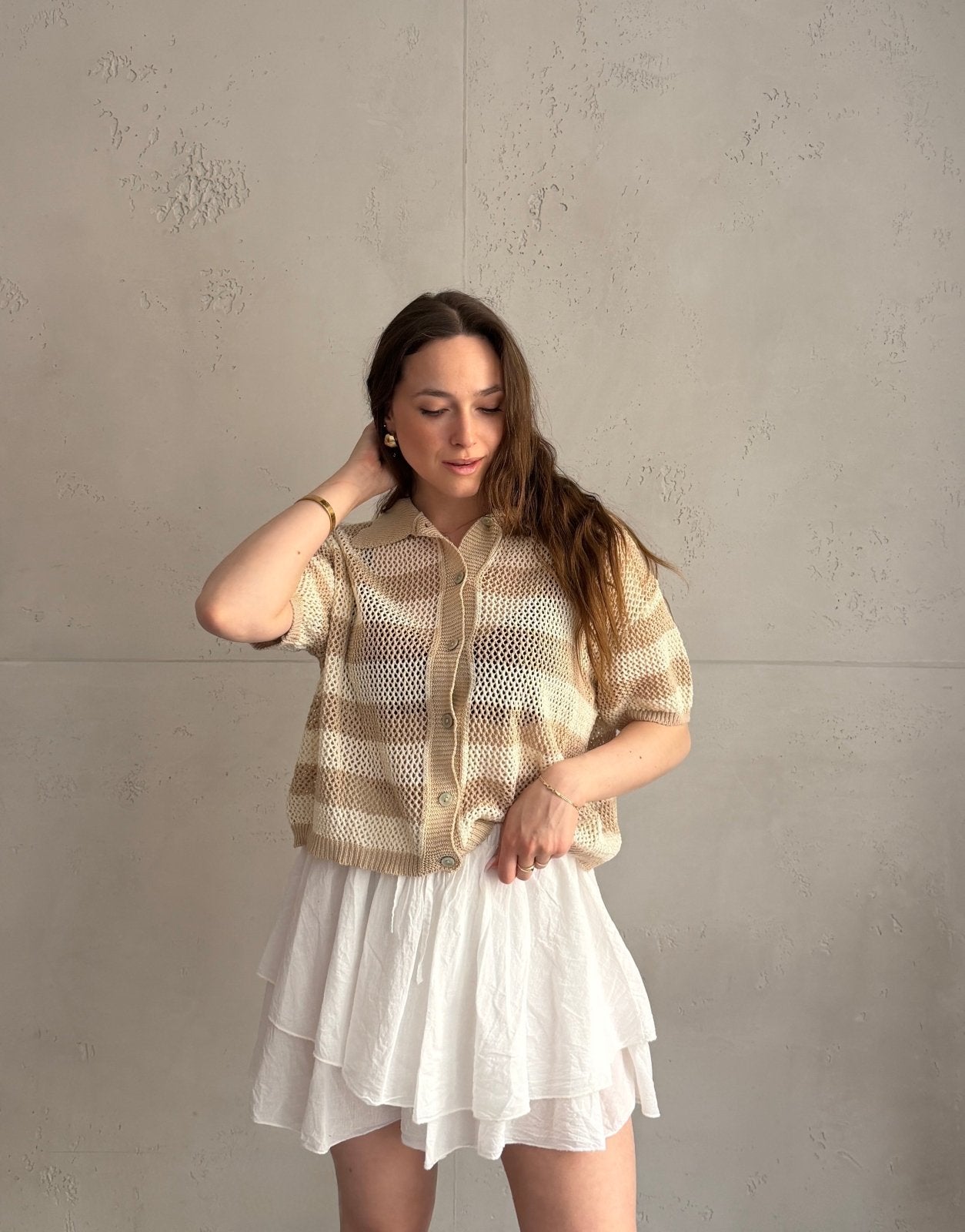 Häkel - Polo mit Lochdesign & Blockstreifen – 100% Baumwolle - Switch - Fashion