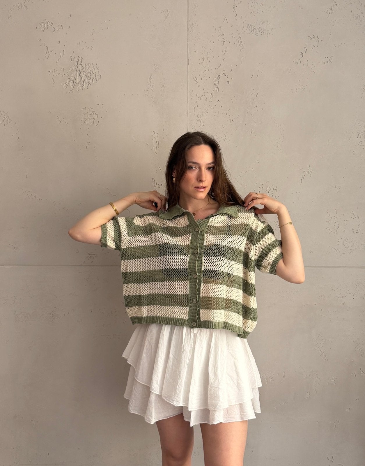 Häkel - Polo mit Lochdesign & Blockstreifen – 100% Baumwolle - Switch - Fashion