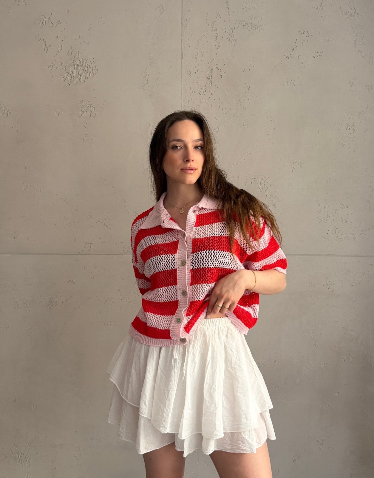 Häkel - Polo mit Lochdesign & Blockstreifen – 100% Baumwolle - Switch - Fashion