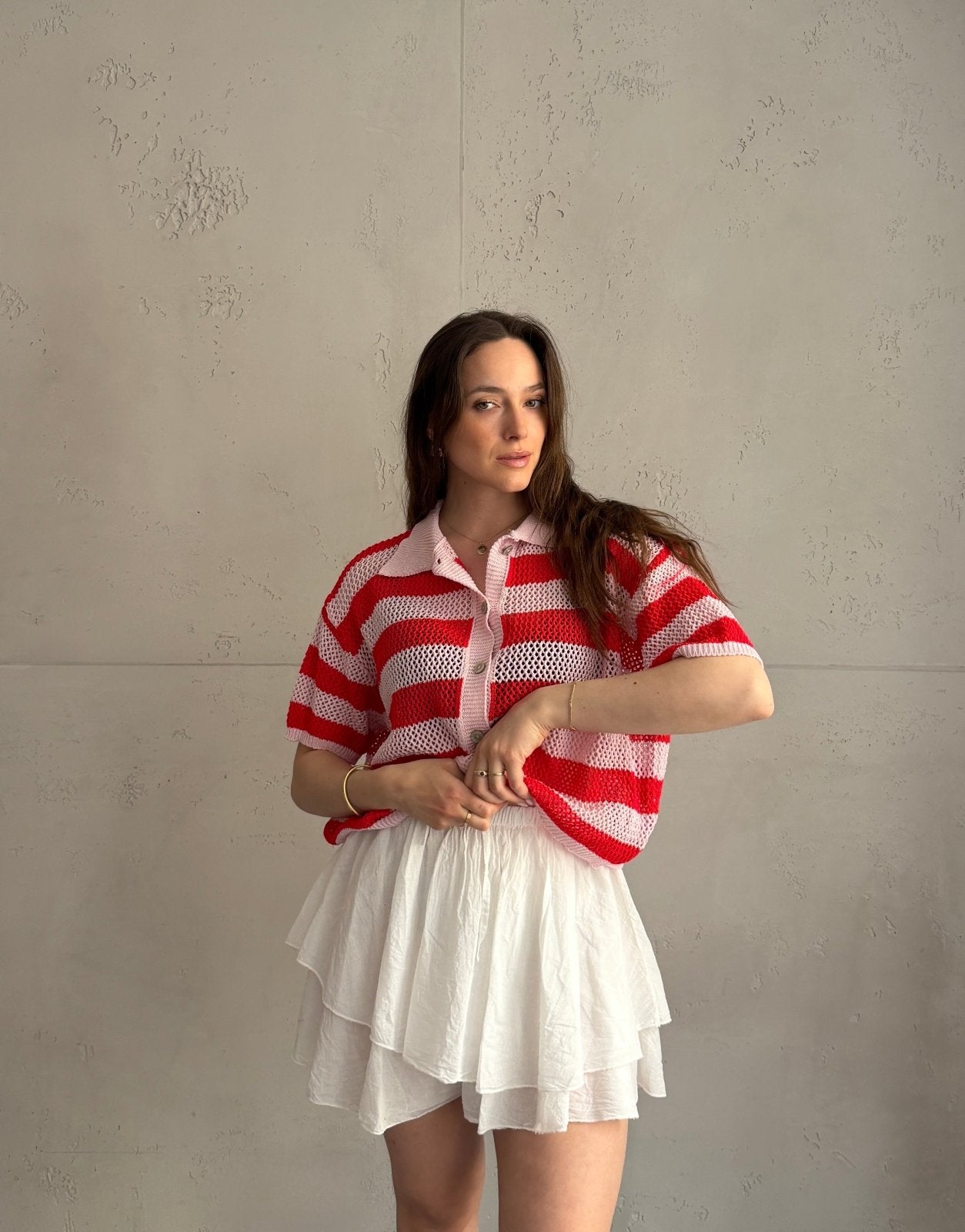 Häkel - Polo mit Lochdesign & Blockstreifen – 100% Baumwolle - Switch - Fashion