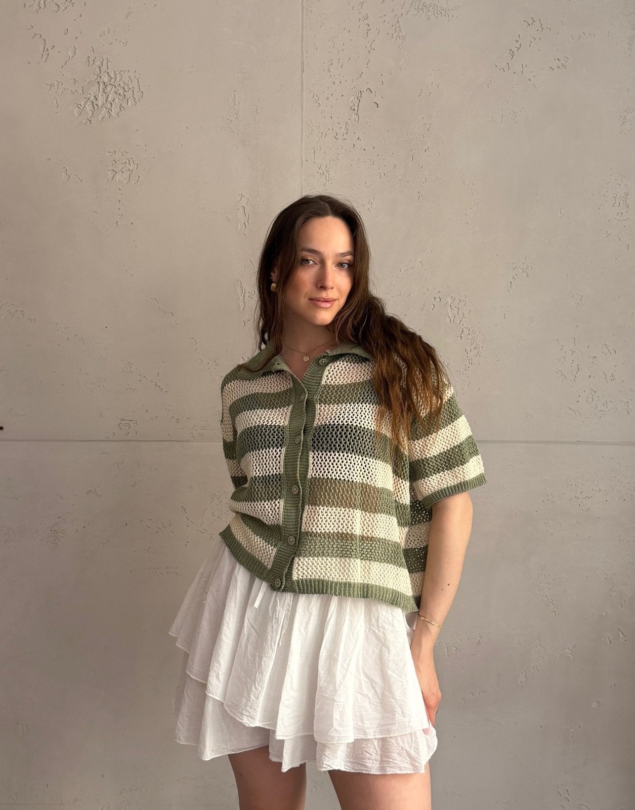 Häkel - Polo mit Lochdesign & Blockstreifen – 100% Baumwolle - Switch - Fashion